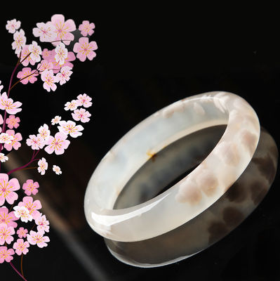 Jewelry Decoration Natural Sakura Agate Jade Bracelet Chalcedony Crystal Ice Through Bracelet Women 52-56mm
