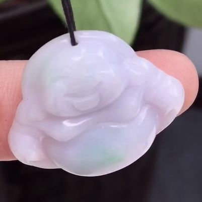 Green Portable Natural Burma Purple Carved Jadeite Jade Laughing Buddha Pendant for Women and Children Natural Color