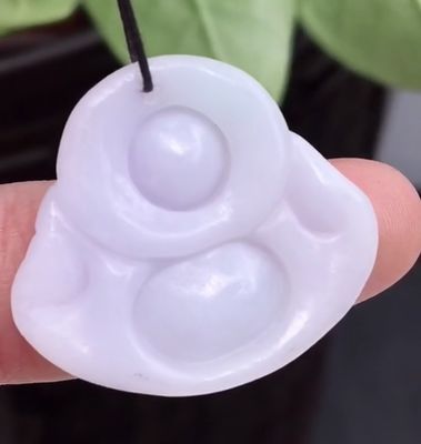 Green Portable Natural Burma Purple Carved Jadeite Jade Laughing Buddha Pendant for Women and Children Natural Color
