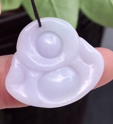 Green Portable Natural Burma Purple Carved Jadeite Jade Laughing Buddha Pendant for Women and Children Natural Color