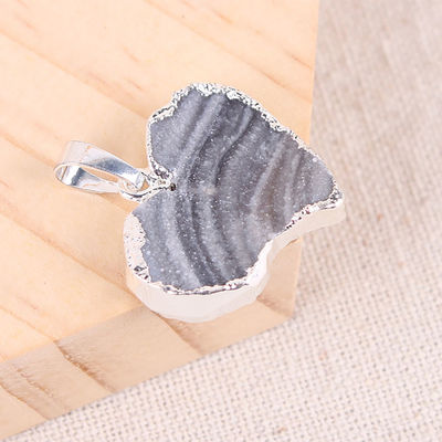 Art Collectible Agate Slice Pendant Silver/Gold Plated Edge Feng Shui Theme Unique Design Handcrafted