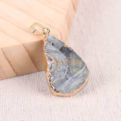 Art Collectible Agate Slice Pendant Silver/Gold Plated Edge Feng Shui Theme Unique Design Handcrafted