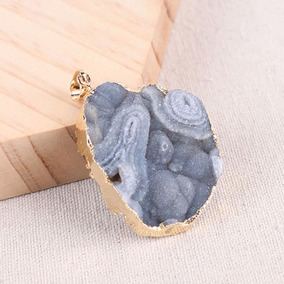 Art Collectible Agate Slice Pendant Silver/Gold Plated Edge Feng Shui Theme Unique Design Handcrafted