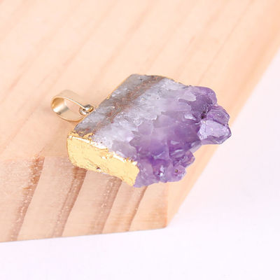 Feng Shui Natural Druzy Quartz Agate Amethyst Necklace with Gold Plated Pendant and Crystal Stones