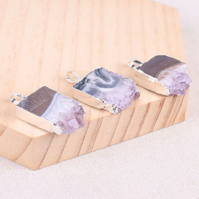 Feng Shui Natural Druzy Quartz Agate Amethyst Necklace with Gold Plated Pendant and Crystal Stones