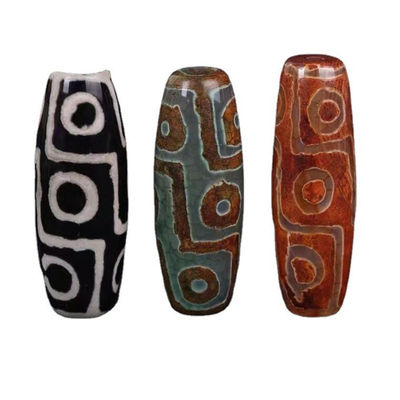 Technique Polished Natural Loose Gemstone Tibetan 9Eye Dzi Bead 40mm Agate Barrel Beads for Jewelry