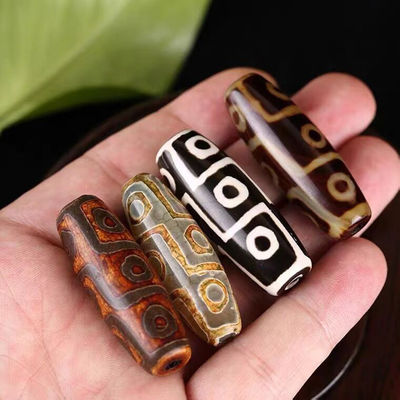 Technique Polished Natural Loose Gemstone Tibetan 9Eye Dzi Bead 40mm Agate Barrel Beads for Jewelry