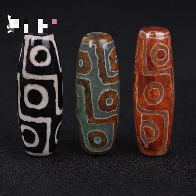 Technique Polished Natural Loose Gemstone Tibetan 9Eye Dzi Bead 40mm Agate Barrel Beads for Jewelry