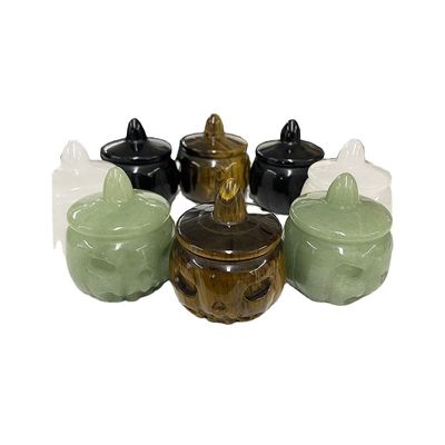 Engraving Technique Natural Crystal Semi-precious Stone Carved Pumpkin Perfectly Carved for Halloween Decoration