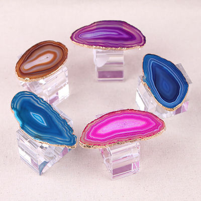PORTABLE Square-shape Crystal Buckle Napkin Ring made of Natural Agate Stone for Elegant Table Setting