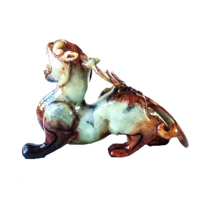 Customized Shape Hand Carved 22cm Jade Pixiu Dragon Green Statue for Lucky and Evil Gemstone Included