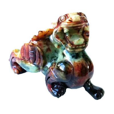 Customized Shape Hand Carved 22cm Jade Pixiu Dragon Green Statue for Lucky and Evil Gemstone Included