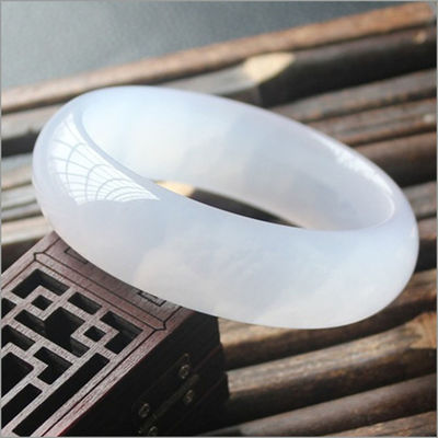 Icy White Agate Jade Bangle Certified Chinese Bracelet 54-66mm Folk-custom Bangles 1 Sets Regional Feature Art Collectible