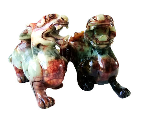Customized Shape Hand Carved 22cm Jade Pixiu Dragon Green Statue for Lucky and Evil Gemstone Included
