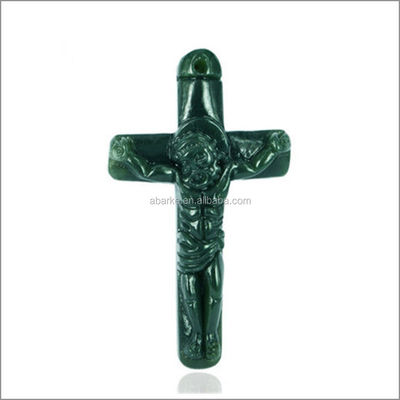 Natural Green HeTian Jadee Pendant Carved Jesus Christ Cross Pendant Necklace Fashion Jewelry for Men and Women's Fashion
