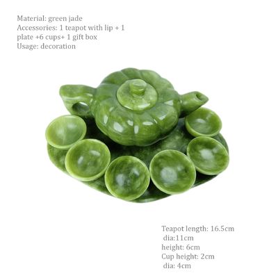 Chinese Traditional Handcraft Jade Teapot Set with 6 Cups and 1 Jade Plate Limited Edition Gemstone Collection