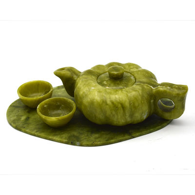 Chinese Traditional Handcraft Jade Teapot Set with 6 Cups and 1 Jade Plate Limited Edition Gemstone Collection