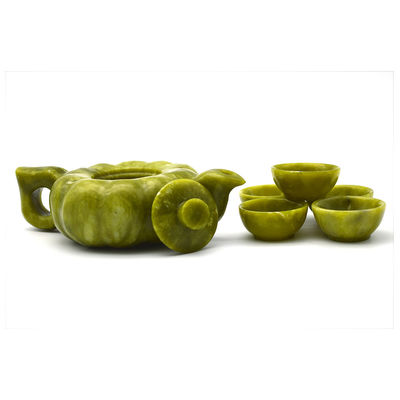 Chinese Traditional Handcraft Jade Teapot Set with 6 Cups and 1 Jade Plate Limited Edition Gemstone Collection