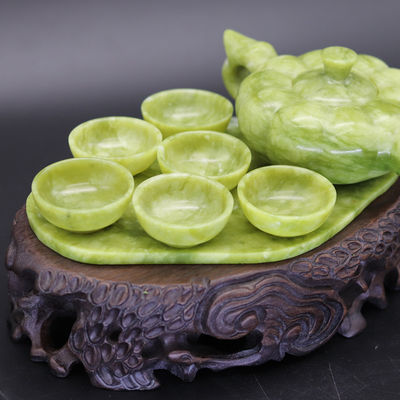 Chinese Traditional Handcraft Jade Teapot Set with 6 Cups and 1 Jade Plate Limited Edition Gemstone Collection