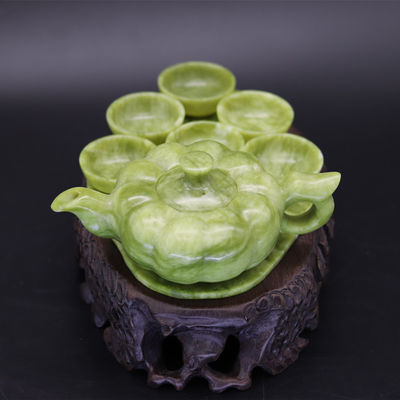 Chinese Traditional Handcraft Jade Teapot Set with 6 Cups and 1 Jade Plate Limited Edition Gemstone Collection