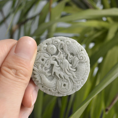 Traditional Chinese Style Round Burma Emerald Jadeite Jade Stone Dragon Pendant Natural Charm Pendants for Men and Women