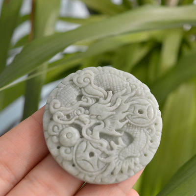 Traditional Chinese Style Round Burma Emerald Jadeite Jade Stone Dragon Pendant Natural Charm Pendants for Men and Women