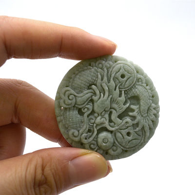 Traditional Chinese Style Round Burma Emerald Jadeite Jade Stone Dragon Pendant Natural Charm Pendants for Men and Women