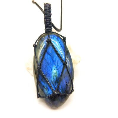 Moonstone Necklace with Irregular Jade Carved Pendant Hand Knitted and Design Moon Charm Pendants