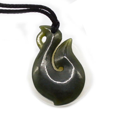 Regional Feature Natural Green Nephrite Jade Small Stylized Maori Infinity Necklace with S Shaped Design