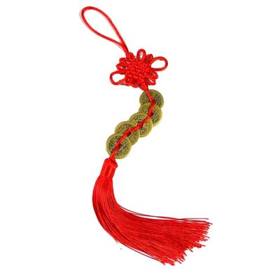 Sandblasting Technique The Chinese Feng Shui Red Knot with Five Ancient Coins A Time-Honored Symbol of Wealth and Health