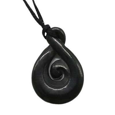 Carved Chinese Hetian Jade Nephrite Pendant Necklace with Engraved Manaia Talisman and Carving Type Engraving