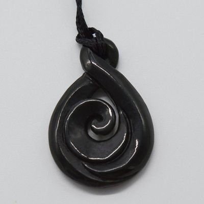 Carved Chinese Hetian Jade Nephrite Pendant Necklace with Engraved Manaia Talisman and Carving Type Engraving