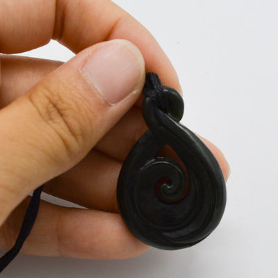 Carved Chinese Hetian Jade Nephrite Pendant Necklace with Engraved Manaia Talisman and Carving Type Engraving