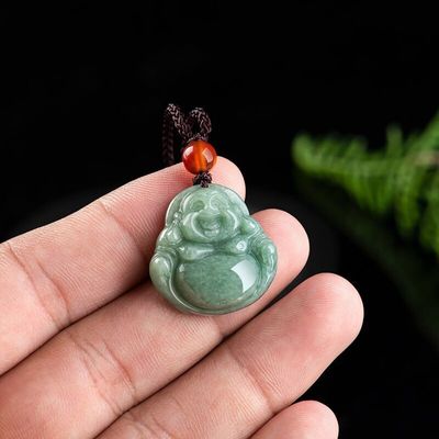 Art Collectible High Class Jade Buddha Carved Jadeite Buddha Pendant for Necklace Theme