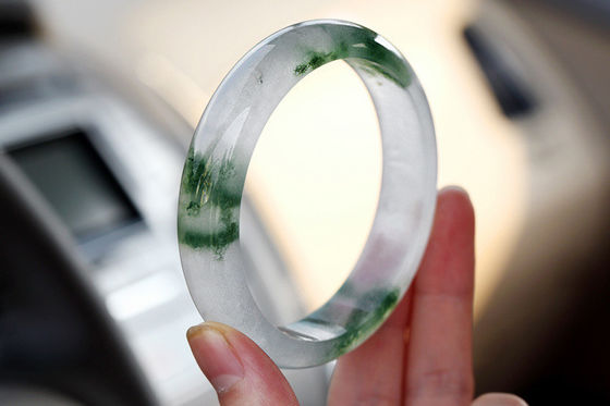 50-62mm Other A Floating Flower Jade Bracelet from Natural Emerald Jade Folk BANGLES 1 Piece