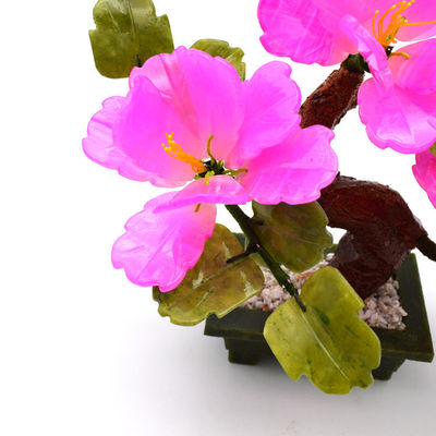 Customized Logo Availabled Chinese Jade Stone Flower Trees Red Decorative Flower Crystal Trees for B2B Marke