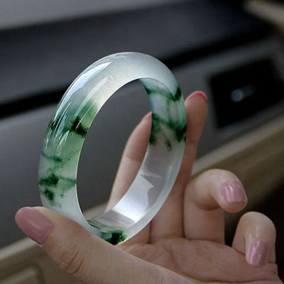 50-62mm Other A Floating Flower Jade Bracelet from Natural Emerald Jade Folk BANGLES 1 Piece