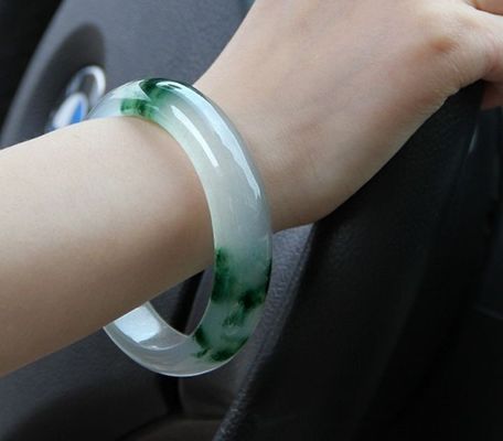 50-62mm Other A Floating Flower Jade Bracelet from Natural Emerald Jade Folk BANGLES 1 Piece