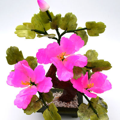 Customized Logo Availabled Chinese Jade Stone Flower Trees Red Decorative Flower Crystal Trees for B2B Marke