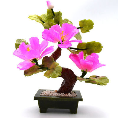 Customized Logo Availabled Chinese Jade Stone Flower Trees Red Decorative Flower Crystal Trees for B2B Marke