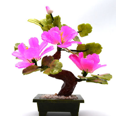 Customized Logo Availabled Chinese Jade Stone Flower Trees Red Decorative Flower Crystal Trees for B2B Marke