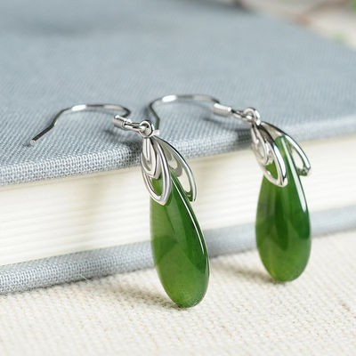 925 Sterling Silver Design Green Nephrite Jade Drop Earrings with Custom Logo Sublimation Printing