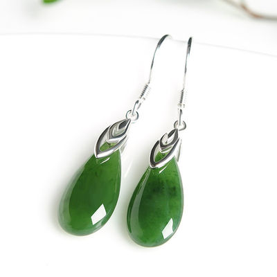 925 Sterling Silver Design Green Nephrite Jade Drop Earrings with Custom Logo Sublimation Printing