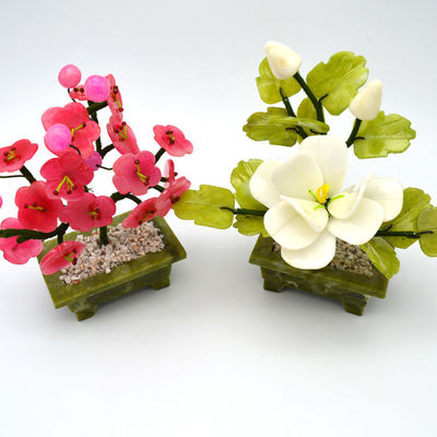 Technique Carved Jade Plum Tree Folk Art Jade Flower Carvings Gem Tree for Home Decoration