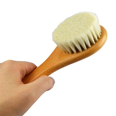 Natural Soft Bristles Wool Dry Brush Wooden Handle Baby Hair Brush Custom LOGO Facial Body Cleaning Bath Tool for Skin Massage