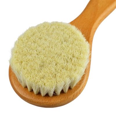 Natural Soft Bristles Wool Dry Brush Wooden Handle Baby Hair Brush Custom LOGO Facial Body Cleaning Bath Tool for Skin Massage