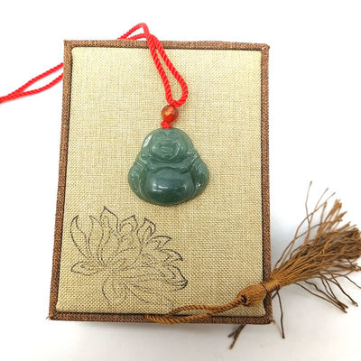 Regional Feature Polished Jadeite Jade Buddha Pendant Necklace With Certificate