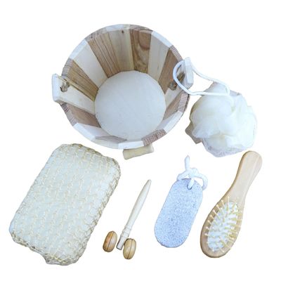 Body Massager Set Barreled Bath Five-piece with Pumice Stone Facial Massager Shampoo Comb Toilet Sponge and Shower Pouf