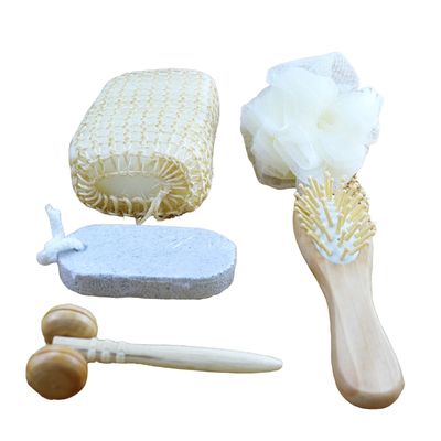 Body Massager Set Barreled Bath Five-piece with Pumice Stone Facial Massager Shampoo Comb Toilet Sponge and Shower Pouf