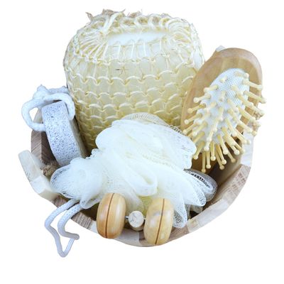 Body Massager Set Barreled Bath Five-piece with Pumice Stone Facial Massager Shampoo Comb Toilet Sponge and Shower Pouf